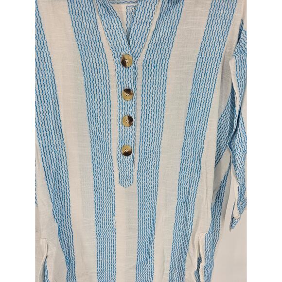 Blue Island Womens Sz S Tunic Length Beachy Top Blue White Striped Coverup - Picture 2 of 4